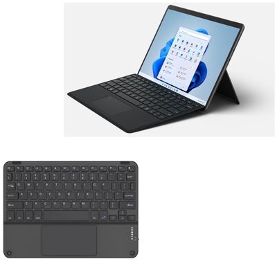 BoxWave Keyboard Compatible with Microsoft Surface Pro 8 - SlimKeys Bluetooth Keyboard with Trackpad, Portable Slim TouchPad - Jet Black