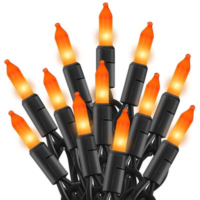 TW SHINE Orange Halloween Lights, 20FT 100 Count Incandescent Mini String Lights, Waterproof Halloween Decorations for Outdoor Indoor Patio Home Party Garden Yard Decor