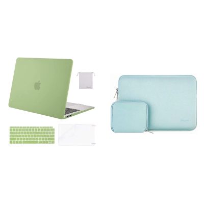 MOSISO Compatible with MacBook Air 13 inch Case 2022-2018 Release A2337 M1 A2179 A1932, Plastic Hard Shell&Neoprene Sleeve Bag&Keyboard Cover&Screen Protector&Storage Bag, Chartreuse&Mint Green