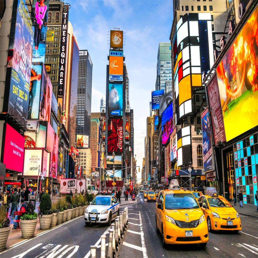 BELECO 6x4ft Fabric NYC Times Square Backdrop New York Travel Fashion Street Party Backdrop Taxi Buildings Bustling Scenery Background NYC Party Decorations Birthday Banner Portrait Photo Props