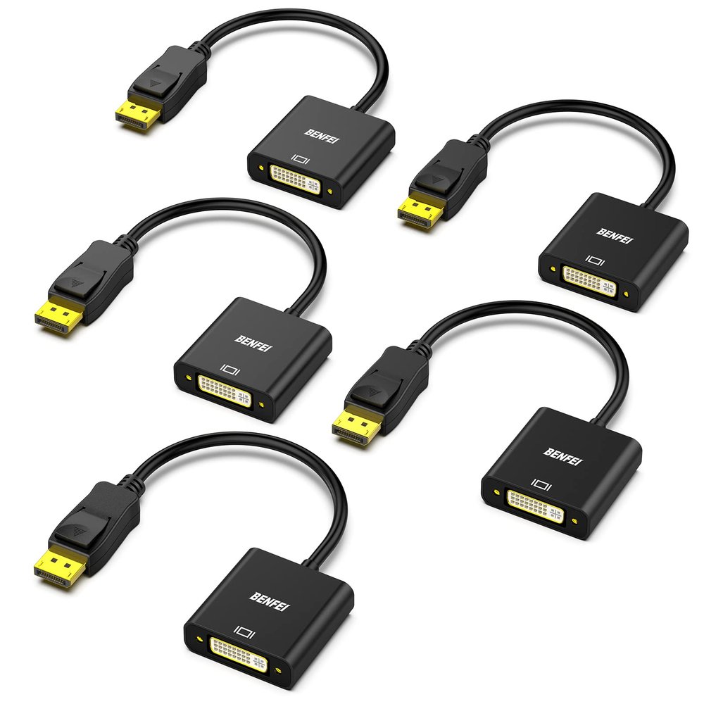 BENFEI DisplayPort to DVI DVI-D Single Link Adapter 5 Pack,Uni-Directional Display Port Computer to DVI Screen Converter 1080P 60Hz Male to Female Black Compatible for Lenovo, Dell, HP and Other