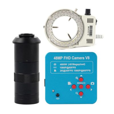 ZTBH Microscope Accessories Kit 48MP 2K Video Microscope Camera, 100X 130X 180X 200X 300X 500X Monocular Lens 56 LED Light Microscope Slides (Color : with 100X Lens Light)