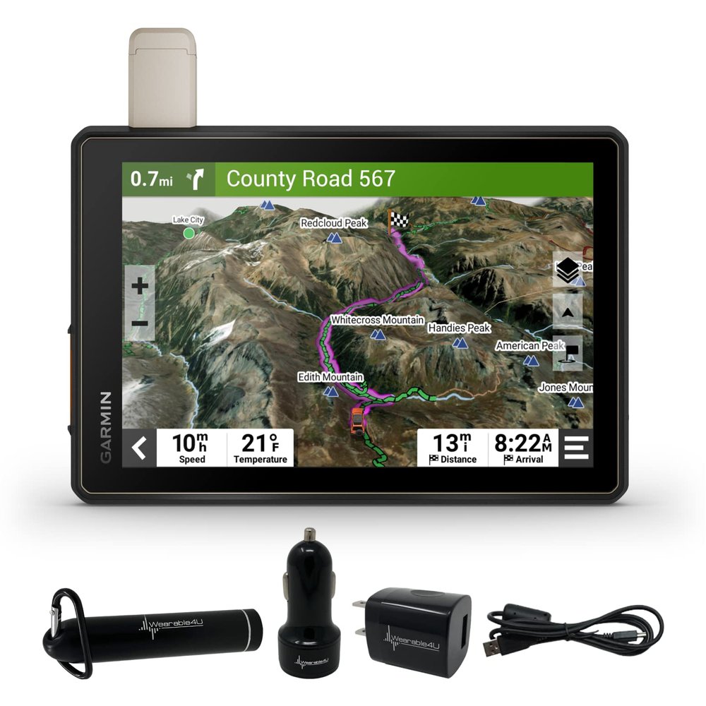 Wearable4U - Garmin Tread Overland, All-Terrain GPS Navigator 8 in, Rugged, Built in Mapping, Ultrabright Display with Power Pack Bundle