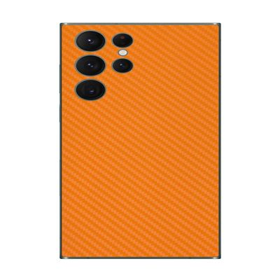 Decalrus - Protective Decal for The Samsung Galaxy S22 Ultra Cellphone Orange Carbon Fiber Skin Skins Decal Cover wrap CFsamsungGalaxyS22ultraOrange