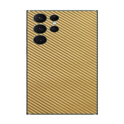 Decalrus - Protective Decal for The Samsung Galaxy S22 Ultra Cellphone Gold Carbon Fiber Skin Skins Decal Cover wrap CFsamsungGalaxyS22ultraGold