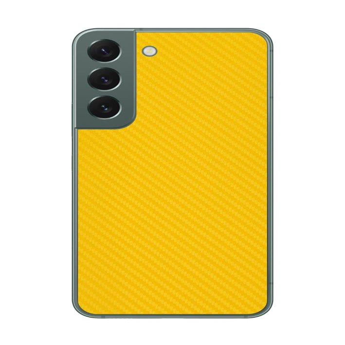 Decalrus - Protective Decal for The Samsung Galaxy S22+ Cellphone Yellow Carbon Fiber Skin Skins Decal Cover wrap CFsamsungGalaxyS22plusYellow