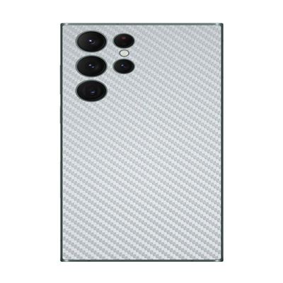 Decalrus - Protective Decal for The Samsung Galaxy S22 Ultra Cellphone Silver Carbon Fiber Skin Skins Decal Cover wrap CFsamsungGalaxyS22ultraSilver
