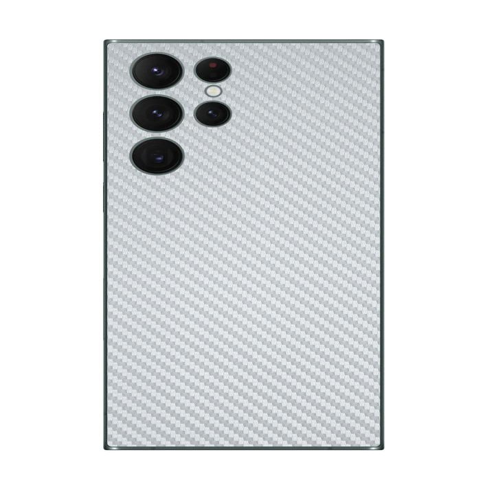 Decalrus - Protective Decal for The Samsung Galaxy S22 Ultra Cellphone Silver Carbon Fiber Skin Skins Decal Cover wrap CFsamsungGalaxyS22ultraSilver