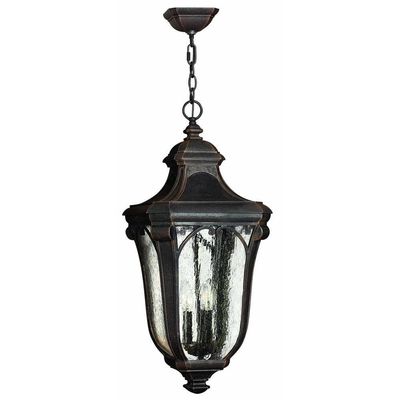 Candle Style 3-Light Large Outdoor Hanging Lantern with Scroll Arch Detail with Clear Seedy Glass 12 inches W X 25 inches H-Mocha Finish Traditional Outdoor Hanging 81-Bel-2986316