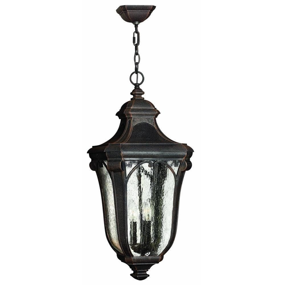 Candle Style 3-Light Large Outdoor Hanging Lantern with Scroll Arch Detail with Clear Seedy Glass 12 inches W X 25 inches H-Mocha Finish Traditional Outdoor Hanging 81-Bel-2986316