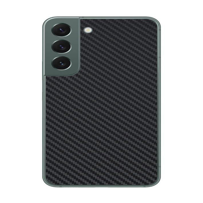 Decalrus - Protective Decal for The Samsung Galaxy S22 Cellphone Black Carbon Fiber Skin Skins Decal Cover wrap CFsamsungGalaxyS22Black