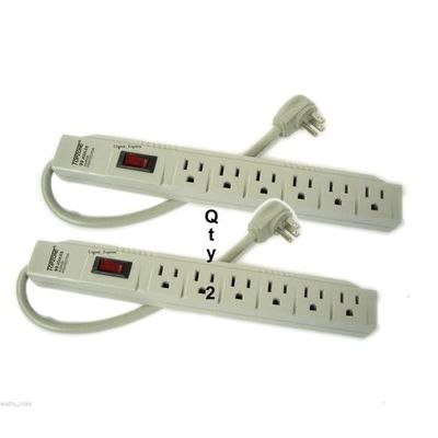 6-Outlet, 90 Joule Surge Protector Power Strip, 1.5 Ft, Off White/Beige - Pack of 2