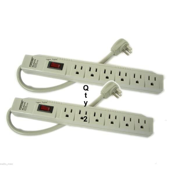 6-Outlet, 90 Joule Surge Protector Power Strip, 1.5 Ft, Off White/Beige - Pack of 2
