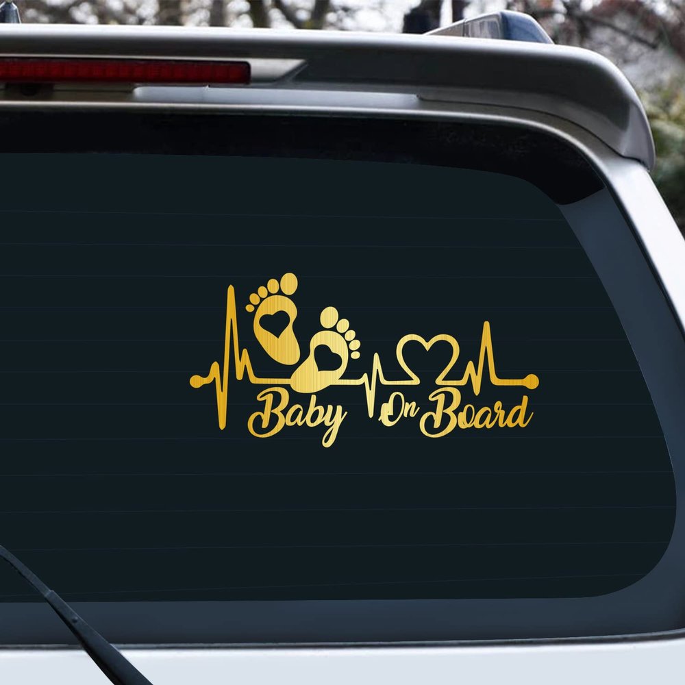 Vesvory 2pcs Baby on Board Sticker, Baby Foot Prints Stickers for car, Baby Safety Sign, Baby on Board Vinyl Sticker for Cars Waterproof Sunscreen car Window Bumper Stickers (Brushed Gold)