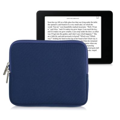 kwmobile Neoprene e-Reader Pouch Size 6,8-7" eReader - Universal eBook Sleeve Case with Zipper - Dark Blue