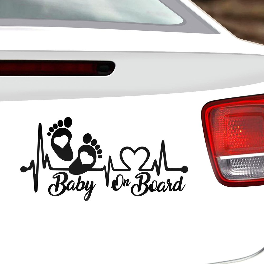 Vesvory 2pcs Baby on Board Sticker, Baby Foot Prints Stickers for car, Baby Safety Sign, Baby on Board Vinyl Sticker for Cars Waterproof Sunscreen car Window Bumper Stickers (Reflective Black)