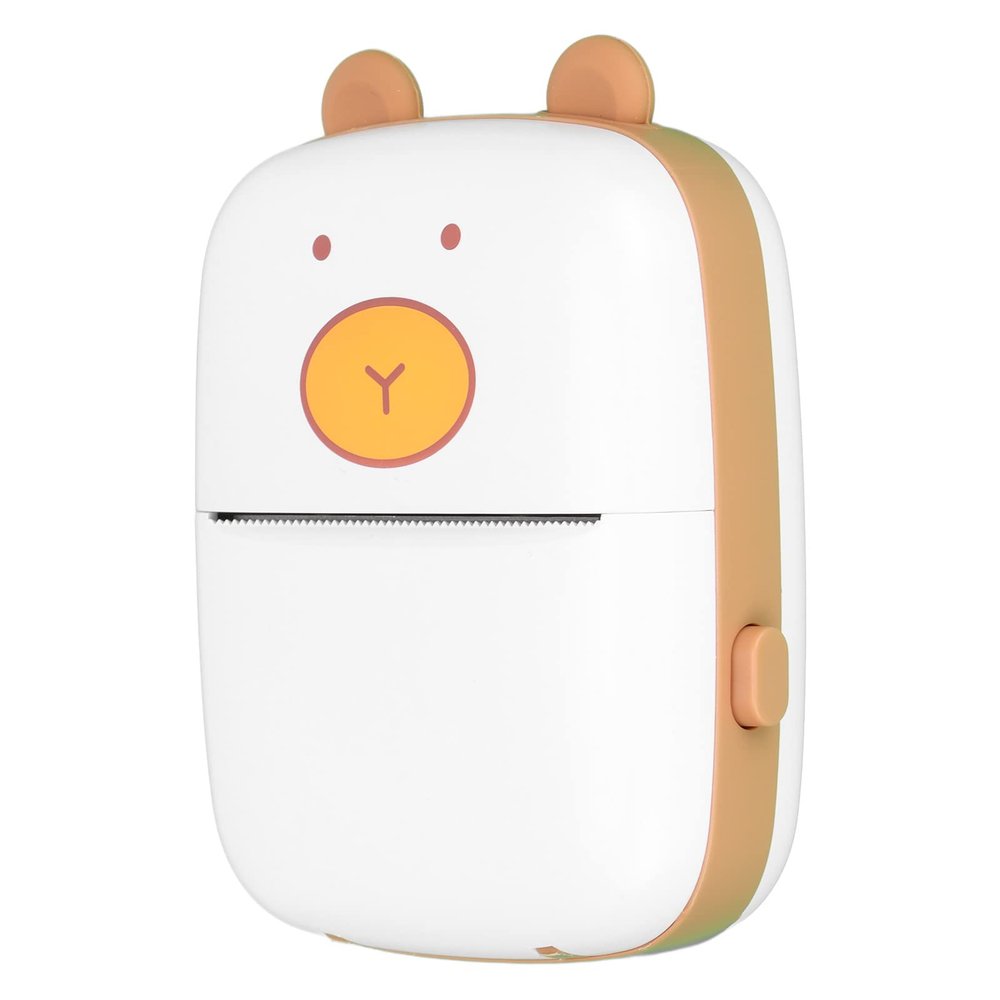 Heayzoki Mini Photo Printer, Cute Bear Portable Sticker Photo Printer with Data Cable Print Paper for Students Error Sorting, Home Office Notes Label Receipt
