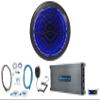 Rockville MS10LB Bundle: 10" 2400-Watt Peak Black Marine Free Air Subwoofer, DBM50 980-Watt RMS 5 Channel Boat Amplifier with Mic, RMWK4 4-Gauge Amp Wiring Kit, (2) MRCA25 25 ft RCA Cables, 5-Items view 1