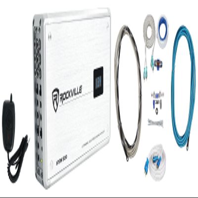 Rockville ATOM S20 Bundle: 1600 Watt Peak/440 Watt RMS Marine Bluetooth 4-Channel Amplifier with Volt Meter, PA Mic, RMWK4 4 AWG Waterproof Amp Wiring Kit, MRCA25 25 ft Twisted Pair RCA Cable, 3-items