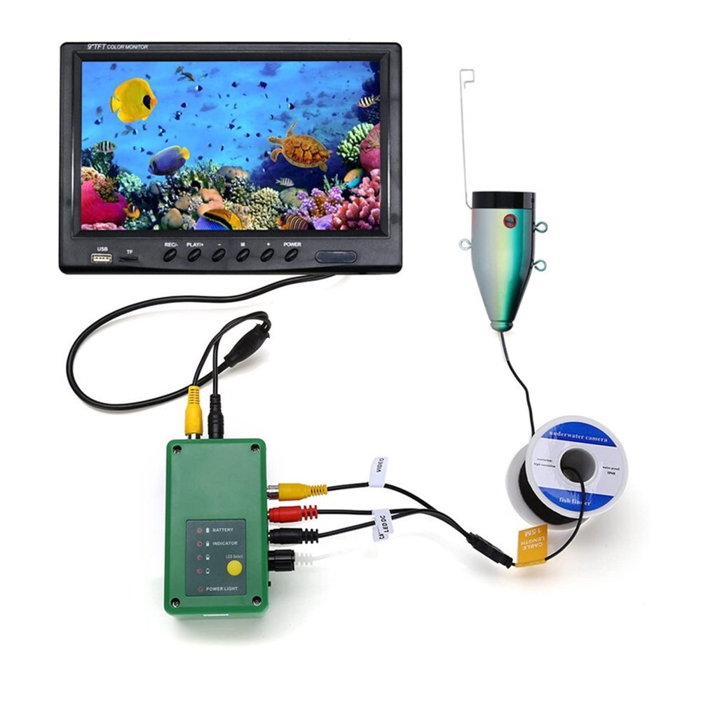 Lifyn2 Fishfinder 9 Inch DVR Fish Finder Underwater Fishing 1080P Camera 16G HD 1280 * 720 Screen Double LEDs 15M 30M Camera for Ice Sea Fishing (Color : Black, Size : F9AD 2L 15M Cable)