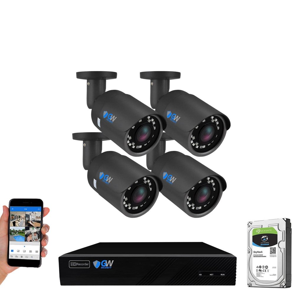 GW Security 8 Channel 4K NVR 5MP H.265 Surveillance Security Camera System with 4 Super HD 5MP IP PoE Bullet Security Cameras