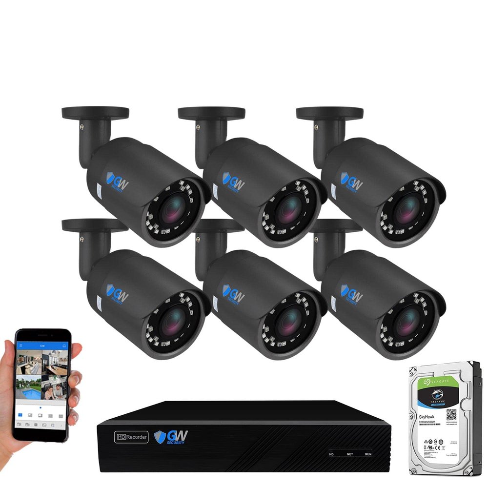 GW Security 8 Channel 4K NVR 5MP H.265 Surveillance Security Camera System with 6 Super HD 5MP IP PoE Bullet Security Cameras