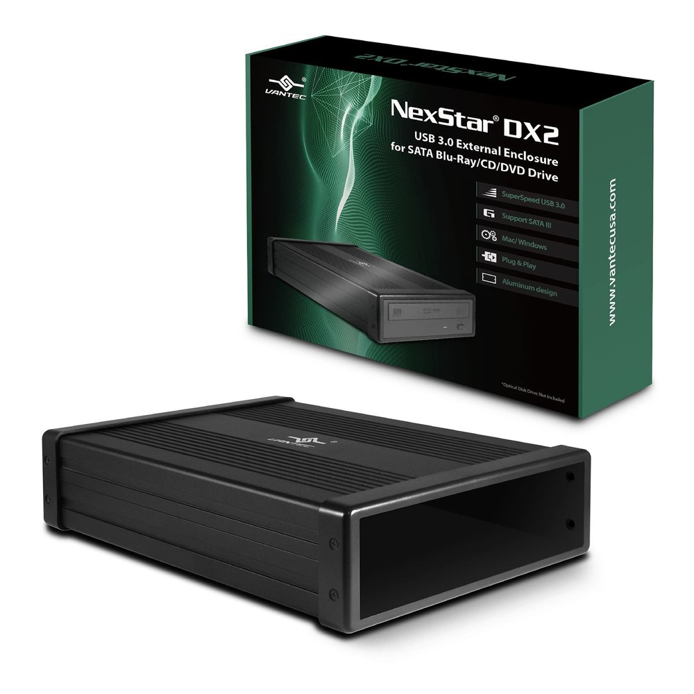 NexStar DX2 USB 3.0 External Enclosure, Design for 5.25" Blu-Ray/CD/DVD SATA Drive, 2nd Gen DX, Aluminum Alloy, fit Any Depth Optical Drive, TAA Compliant, USB Hot swappable (NST-540S3-BK)