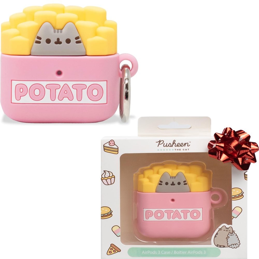 iFace x Pusheen The Cat [ Compatible with AirPods 3 only, Not for Pro3] Cute Case - Silicone Protective Cover [Carabiner Clip Included] [Wireless Charging Capable] - Potato (French Fries)