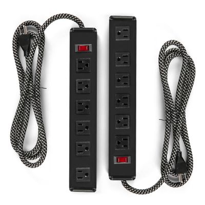 2 Pack Power Strip Surge Protector with 6 outlets E-Macht 6 Ft Cord Heavy Duty Metal Power Strip 15A,300J Wall Mountable, for Workshop, Work Bench, Shop, Garage