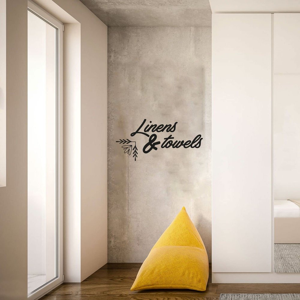 Linens and Towels - Closet Linens and Towels Area Label Signage Storage Organizer Dresser Vinyl Wall Art Decal Sticker Home Closet Area Dressing Room Dressing Area Wardrobe Cabinet Size (4x10 inch)