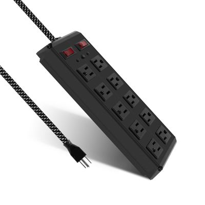 10 Outlet Heavy Duty Metal Power Strip E-Macht 6 Ft Cord Workshop Surge Protector with Switches15A,300J Wall Mountable, for Work Bench, Shop, Garage
