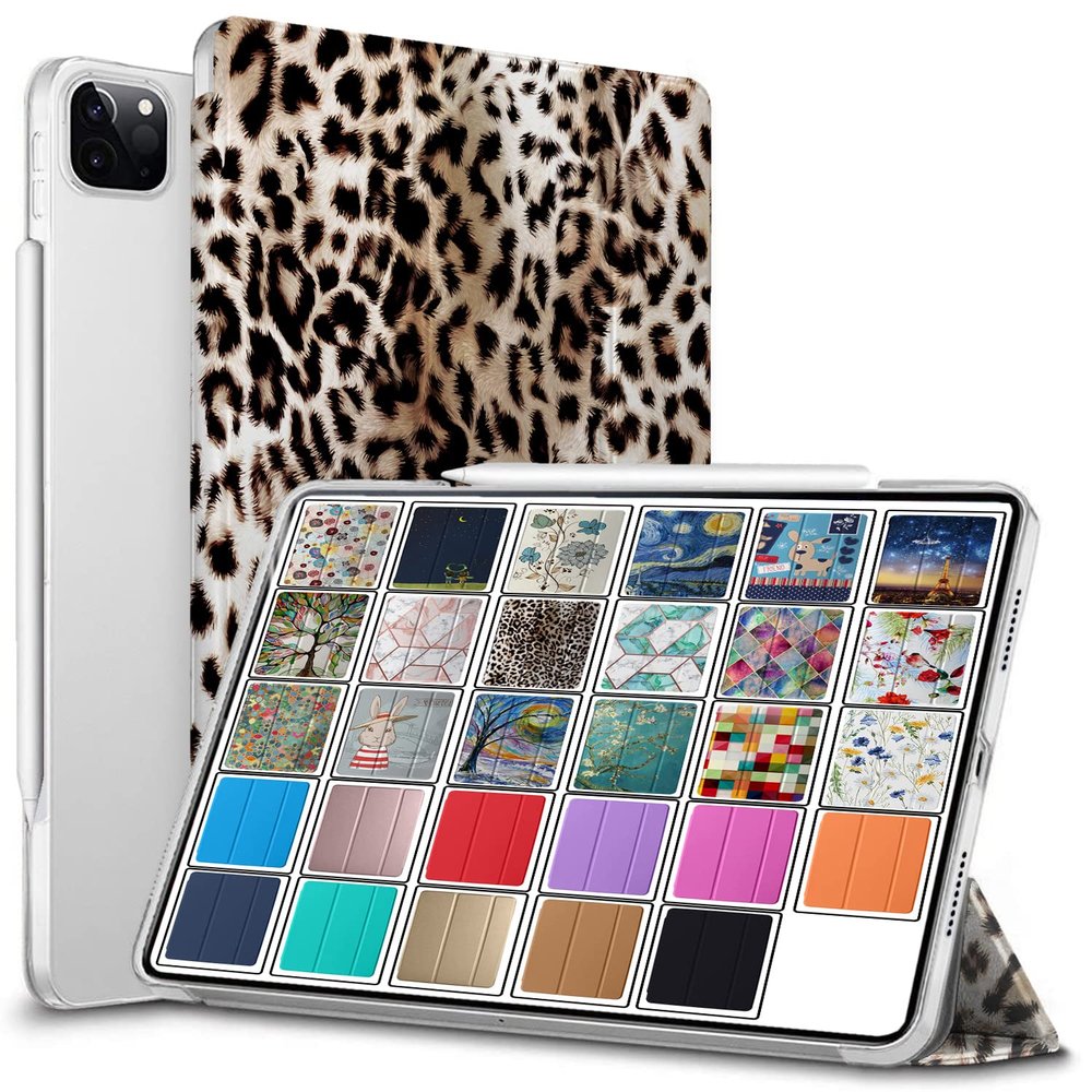 DuraSafe Cases for iPad PRO 12.9 Inch 2021 5th 2020 4th Generation [ Pro 12.9 5 4 ] A2378 A2461 A2379 MHNR3LL/A MHNT3LL/A Printed Lightweight PC Dual Angle Stand Clear Flip Back Cover - Leopard