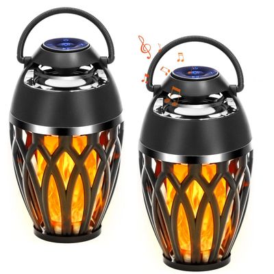 Vanten 2 Packs Outdoor Bluetooth Speakers, Bluetooth 5.0 Led Flame Speaker, IPX5 Waterproof Flame Torch Atmosphere Speaker, Flame Lamp, Gifts for Men Women, Decorations for Party Garden Patio