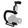 Handheld Video Camera Stabilizer, Portable U Shaped Bracket with LED Light Microphone, Prevent Shaking When, for SLR Camera, Mobile Phone, Digital Camera, Video Recorder view 1