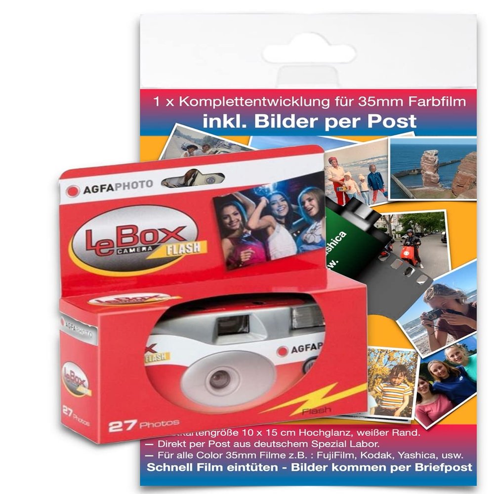AgfaPhoto LeBox 400 27 Flash/Flash Disposable Camera with Complete Development for up to 27 Colour Images by Letter Post