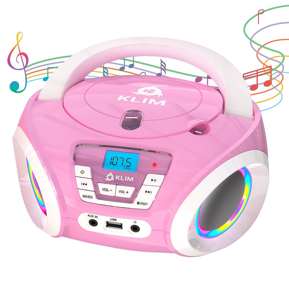 Klim Candy Kids CD Player for Children - FM Radio - Includes Batteries - Pink - Boombox Portable - CD Player Children - with Speakers, Toddlers (Pink)