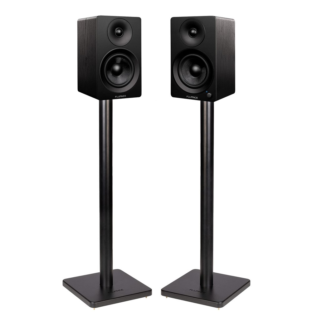 Fluance Ai41 Powered 2-Way 2.0 Stereo Bookshelf Speakers with Speaker Stands 5" Drivers 90W Amplifier for Turntable Bluetooth 5 Wireless Music Streaming with RCA Optical Subwoofer Out (Black Ash)
