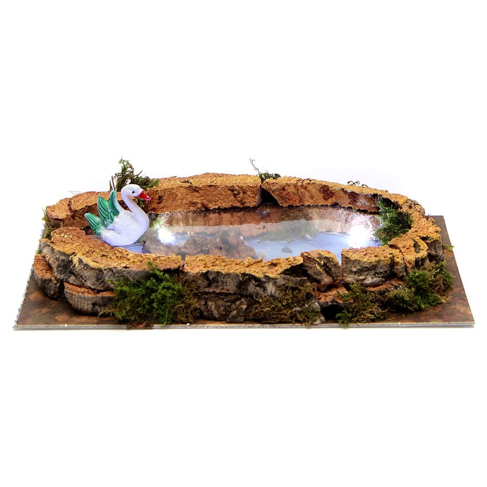 Holyart Bridges, Streams and Fences for Nativity Scene: Lake with swan and Lights for Nativity Scene 5x20x10 cm