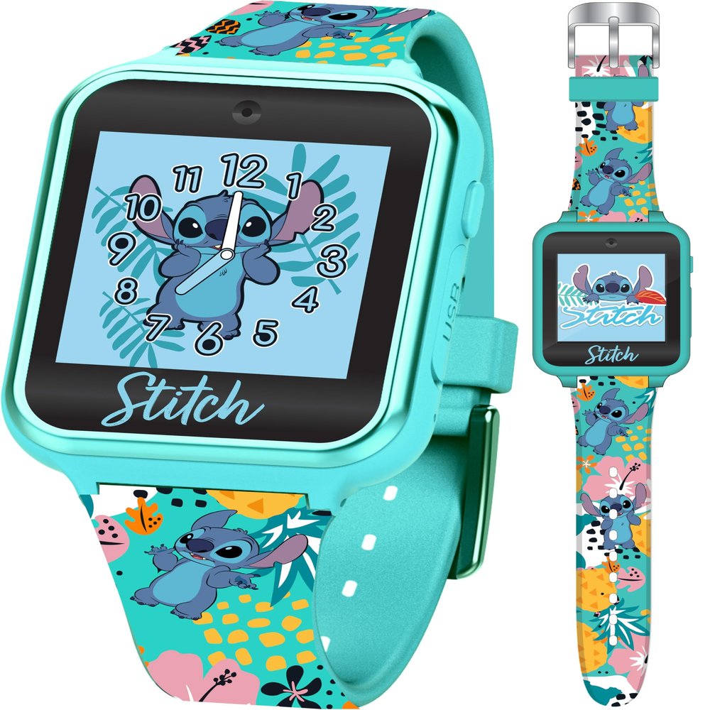 Disney Stitch Kids Smartwatch with Touchscreen, Camera, Games, Timer, Step Counter, Alarm & Calculator  Fun Interactive Watch with 10 Faces & Printed Silicone Strap  Fits Wrists 5.5" to 8"