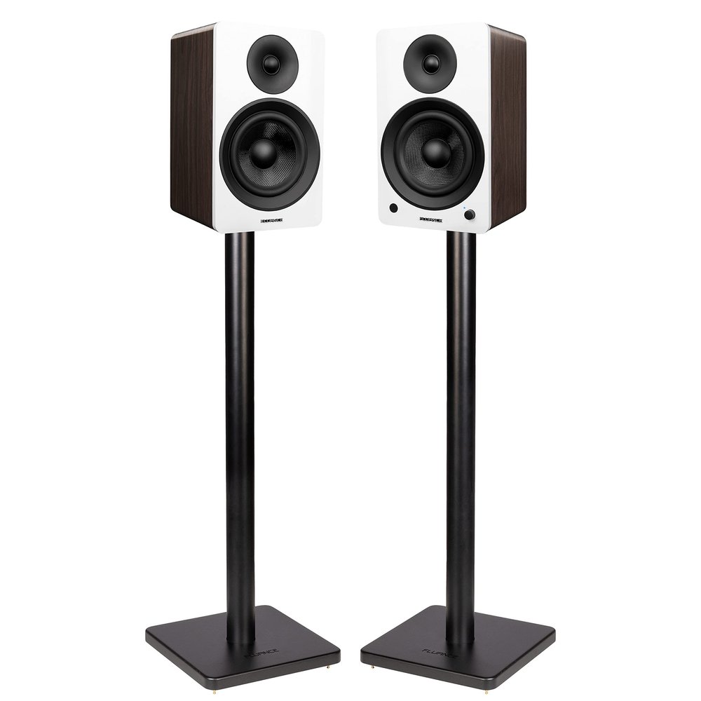 Fluance Ai61 Powered 2-Way 2.0 Stereo Bookshelf Speakers with Speaker Stands 6.5" Drivers 120W Amplifier for Turntable Bluetooth 5 Wireless Music Streaming - RCA Optical USB & Sub Out (White Walnut)