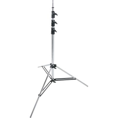Kupo Heavy-Duty Baby Stand, 3 Riser 4 Section Chrome Plated Steel Stand, Min Height 4.4', Max Height 13.1', Supports 28.7lbs, Dual Leg Struts - Silver (KS100912)