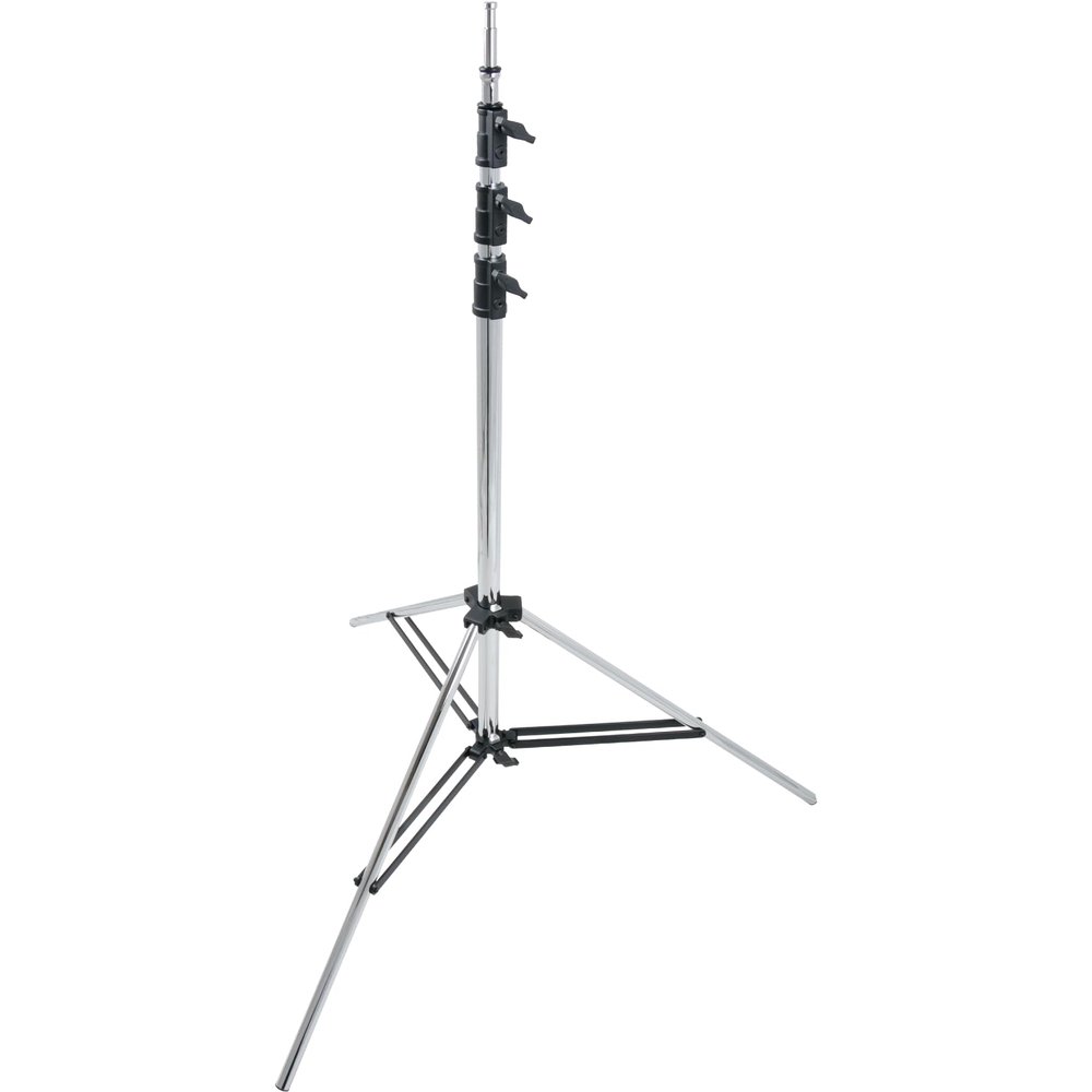 Kupo Heavy-Duty Baby Stand, 3 Riser 4 Section Chrome Plated Steel Stand, Min Height 4.4', Max Height 13.1', Supports 28.7lbs, Dual Leg Struts - Silver (KS100912)