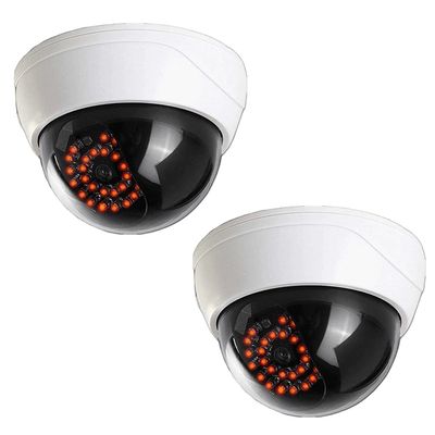 MaximalPower Fake CCTV Security Dummy Dome Camera with Red LED Light for Home, Shop, Business, etc. (2 Pack)