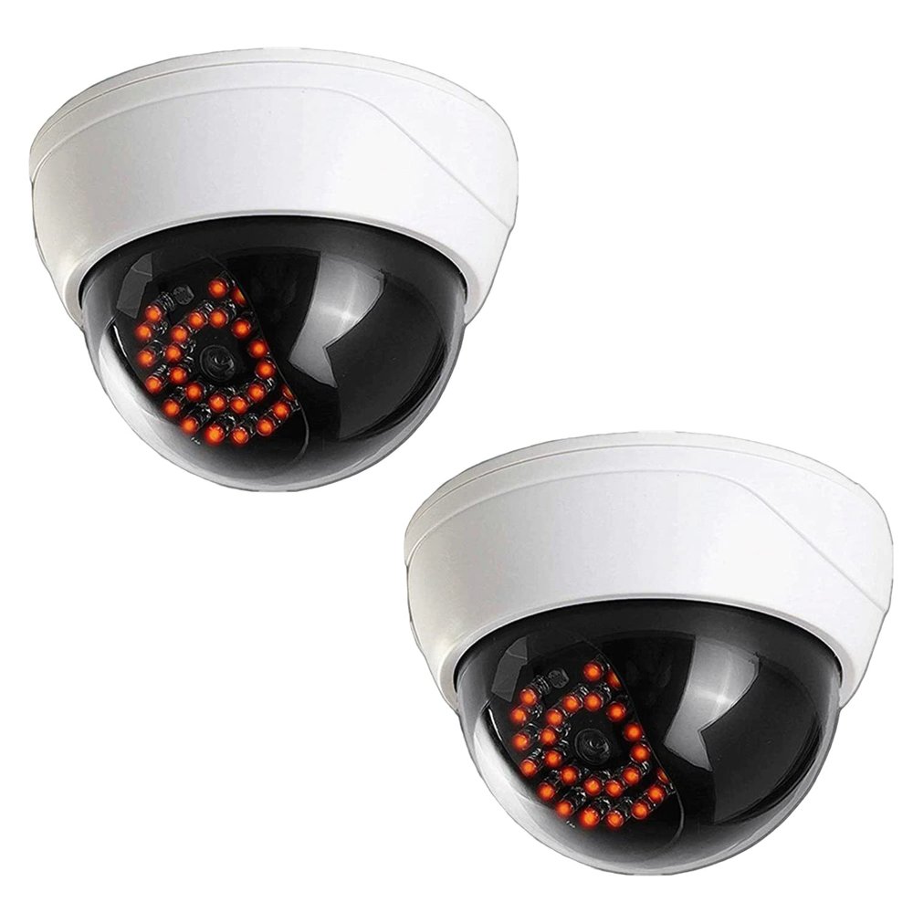 MaximalPower Fake CCTV Security Dummy Dome Camera with Red LED Light for Home, Shop, Business, etc. (2 Pack)
