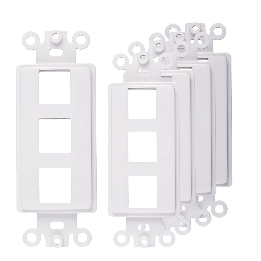 3-Port Decorator Keystone Insert, Wall Plate Adapter, 3 Port, 5 Pack White