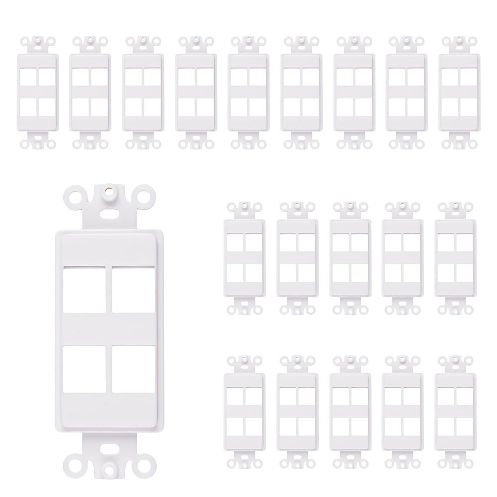 4-Port Decorator Keystone Insert, Wall Plate Adapter, 4 Port, 20 Pack White