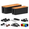 Cable Management Box 2 Pack with 16 Cable Clips Set-Large & Medium & Small Wooden Style Cable Organizer Box to Hide Wires&Power Strips | Cord Organizer Box | Cable Organizer for Home & Office [Black] view 1