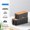 Cable Management Box 2 Pack with 16 Cable Clips Set-Large & Medium & Small Wooden Style Cable Organizer Box to Hide Wires&Power Strips | Cord Organizer Box | Cable Organizer for Home & Office [Black] view 2