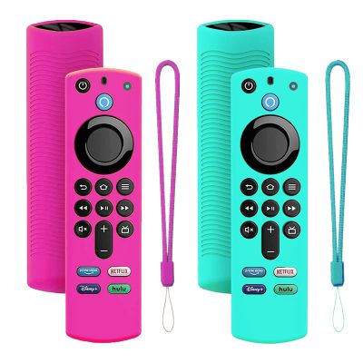 2Pack Remote Cover for Firetvstick 4K Max (3rd Gen) 2021,Silicone Protective Case Compatible with Firetv4k TV Stick Alexa Voice Remote Control with Lanyards,Anti-Slip,Shockproof(Rose Red&Sky Blue)