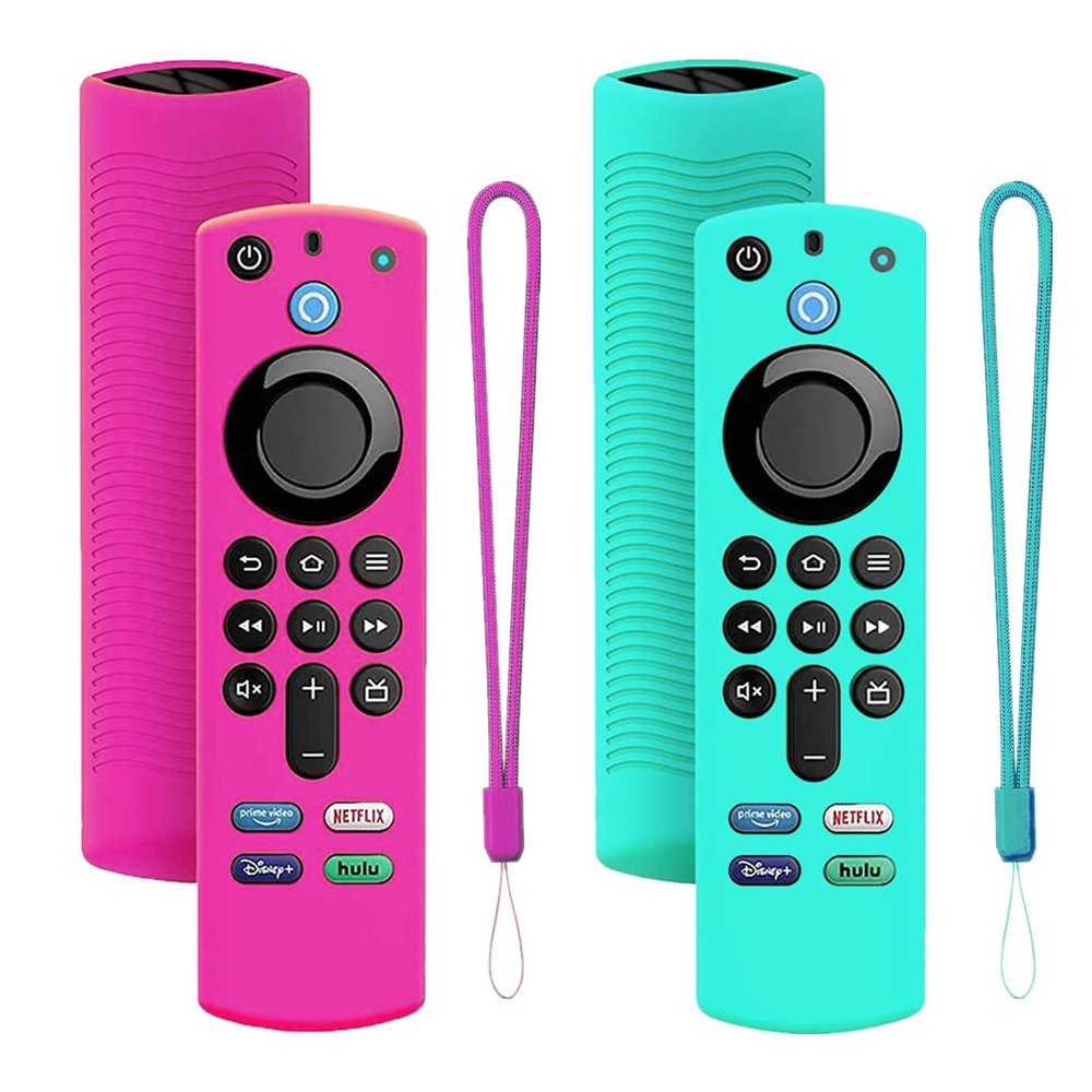 2Pack Remote Cover for Firetvstick 4K Max (3rd Gen) 2021,Silicone Protective Case Compatible with Firetv4k TV Stick Alexa Voice Remote Control with Lanyards,Anti-Slip,Shockproof(Rose Red&Sky Blue)